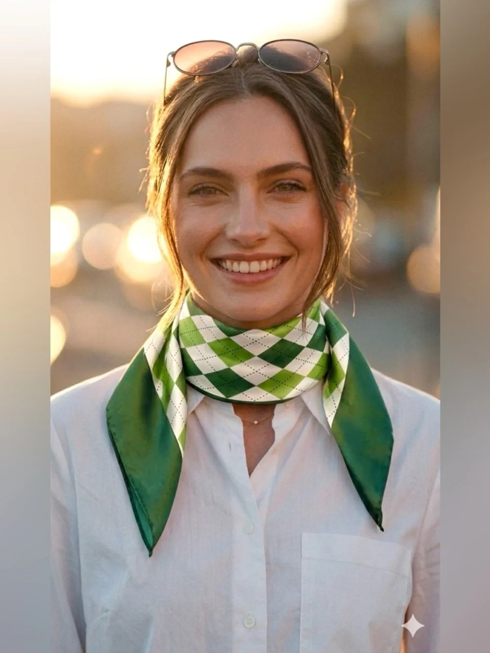 Green Diamond Pattern Silky Satin Scarf – Multi-Use Hair, Neck & Bag Accessory
